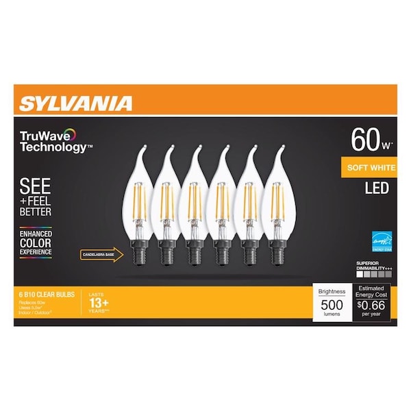 Sylvania Sylvania Truwave B10 E11 LED Bulb Soft White 60 Watt Equivalence 6 pk 40773 - main